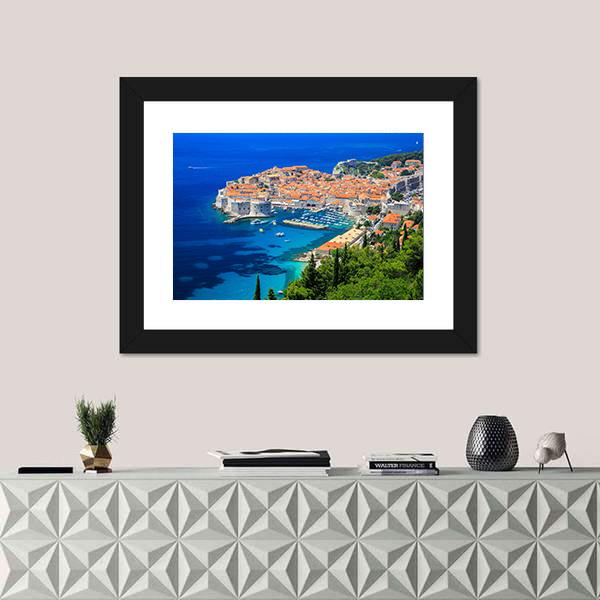 Panoramic View Of Old Town Dubrovnik Canvas Wall Art-1 Piece-Framed Print-20" x 16"-Tiaracle