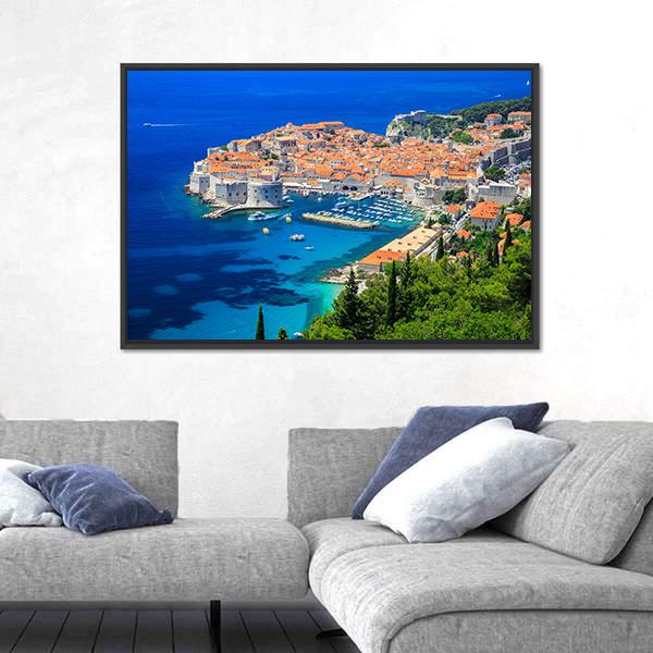 Panoramic View Of Old Town Dubrovnik Canvas Wall Art-3 Horizontal-Gallery Wrap-25" x 16"-Tiaracle