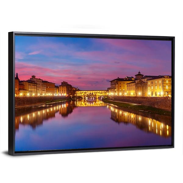 Panoramic View Of River Arno Canvas Wall Art-1 Piece-Floating Frame-24" x 16"-Tiaracle
