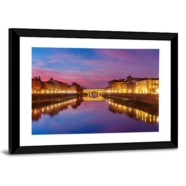 Panoramic View Of River Arno Canvas Wall Art-1 Piece-Framed Print-20" x 16"-Tiaracle