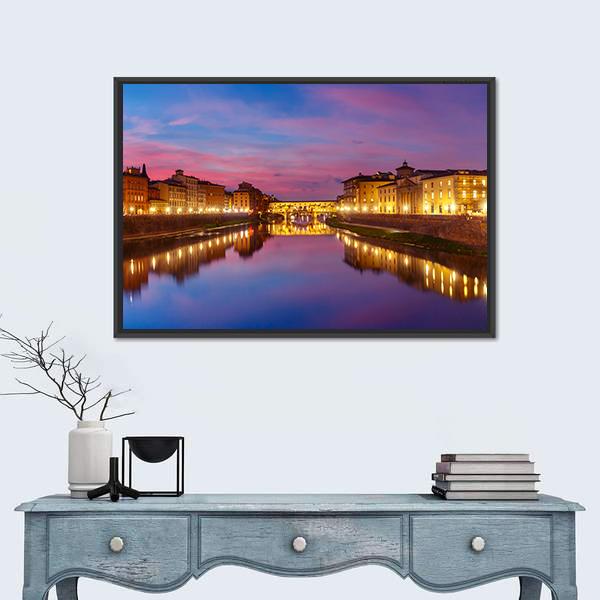 Panoramic View Of River Arno Canvas Wall Art-3 Horizontal-Gallery Wrap-25" x 16"-Tiaracle