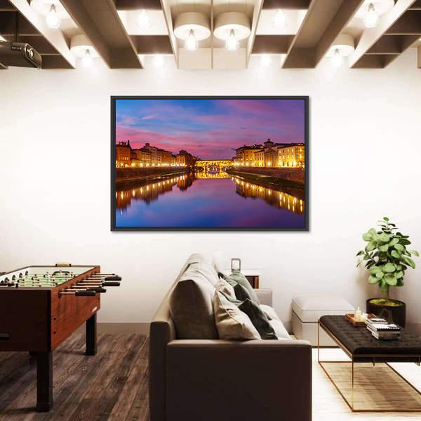 Panoramic View Of River Arno Canvas Wall Art-3 Horizontal-Gallery Wrap-25" x 16"-Tiaracle