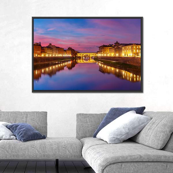 Panoramic View Of River Arno Canvas Wall Art-3 Horizontal-Gallery Wrap-25" x 16"-Tiaracle