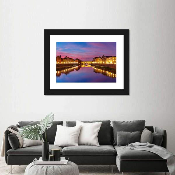 Panoramic View Of River Arno Canvas Wall Art-3 Horizontal-Gallery Wrap-25" x 16"-Tiaracle