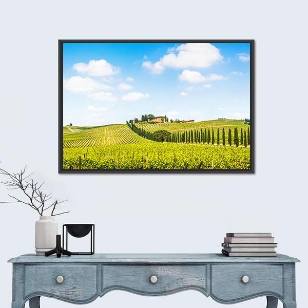 Panoramic View Of Scenic Tuscany Landscape Canvas Wall Art-1 Piece-Floating Frame-24" x 16"-Tiaracle