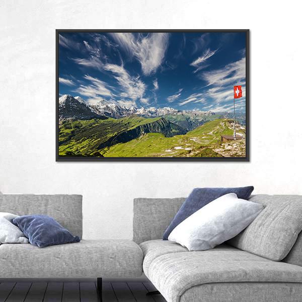Panoramic View Of The Swiss Alps Canvas Wall Art-3 Horizontal-Gallery Wrap-25" x 16"-Tiaracle