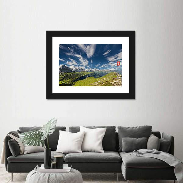 Panoramic View Of The Swiss Alps Canvas Wall Art-3 Horizontal-Gallery Wrap-25" x 16"-Tiaracle