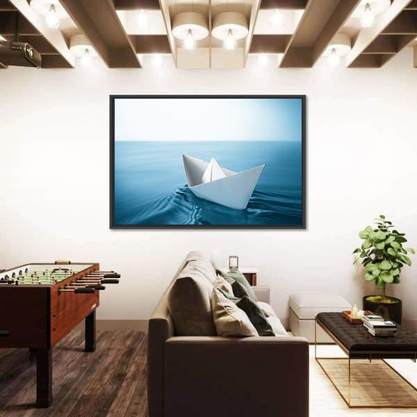 Paper Sailboat In Water Canvas Wall Art-5 Horizontal-Gallery Wrap-22" x 12"-Tiaracle