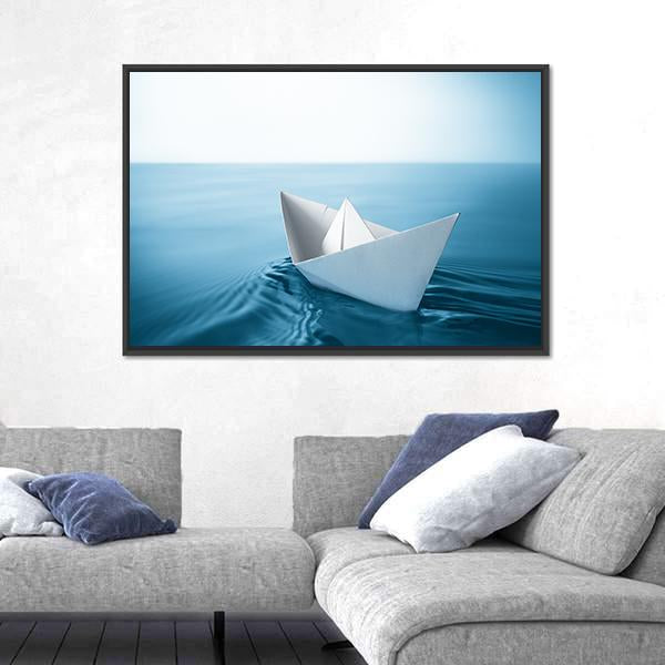 Paper Sailboat In Water Canvas Wall Art-5 Horizontal-Gallery Wrap-22" x 12"-Tiaracle