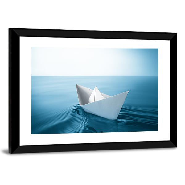 Paper Sailboat In Water Canvas Wall Art-5 Horizontal-Gallery Wrap-22" x 12"-Tiaracle