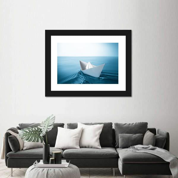 Paper Sailboat In Water Canvas Wall Art-5 Horizontal-Gallery Wrap-22" x 12"-Tiaracle