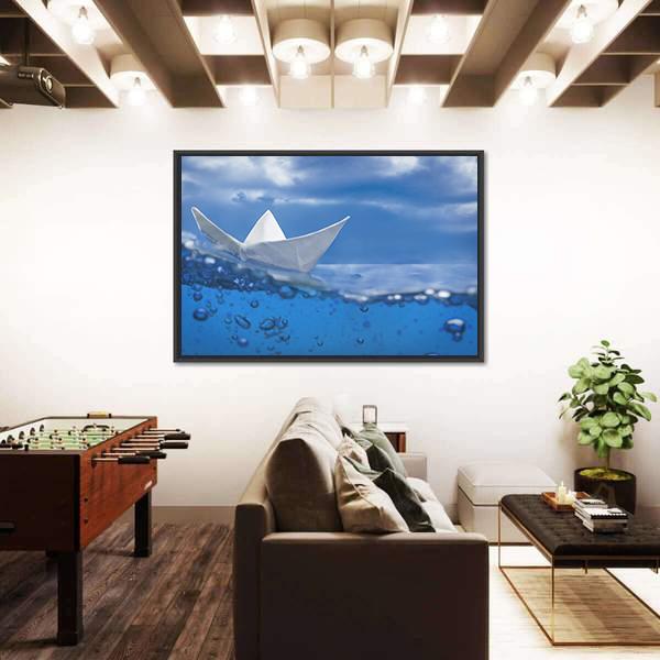 Paper Ship Splash With Bubbles Canvas Wall Art-5 Horizontal-Gallery Wrap-22" x 12"-Tiaracle