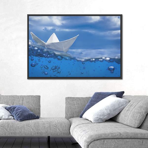 Paper Ship Splash With Bubbles Canvas Wall Art-5 Horizontal-Gallery Wrap-22" x 12"-Tiaracle