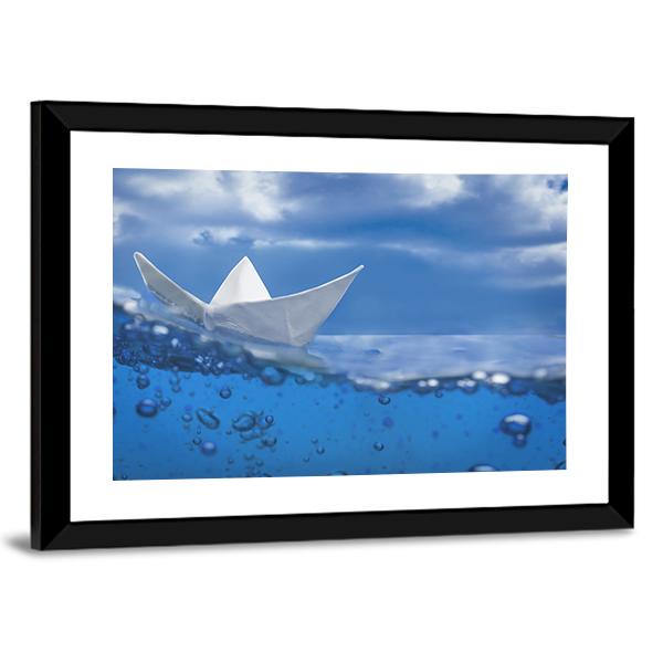 Paper Ship Splash With Bubbles Canvas Wall Art-5 Horizontal-Gallery Wrap-22" x 12"-Tiaracle