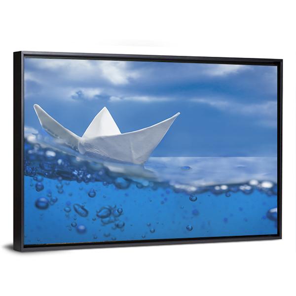 Paper Ship Splash With Bubbles Canvas Wall Art-5 Horizontal-Gallery Wrap-22" x 12"-Tiaracle