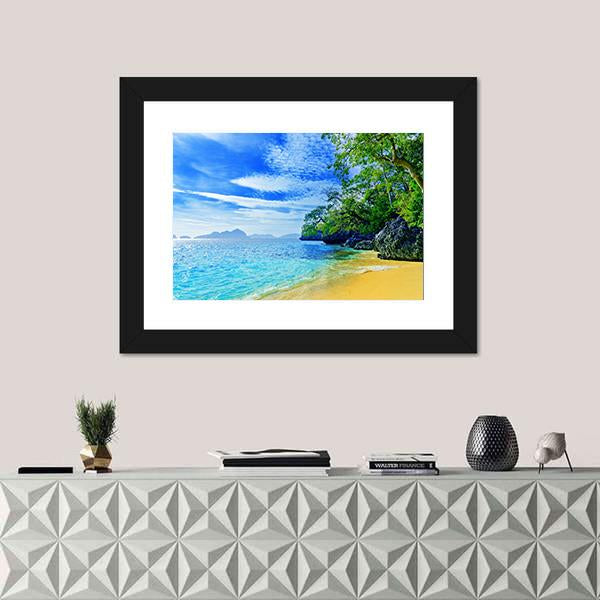 Paradise Beach Sea And Sky Canvas Wall Art-1 Piece-Framed Print-20&quot; x 16&quot;-Tiaracle