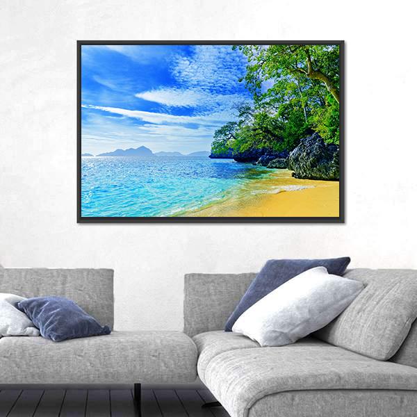 Paradise Beach Sea And Sky Canvas Wall Art-3 Horizontal-Gallery Wrap-25&quot; x 16&quot;-Tiaracle