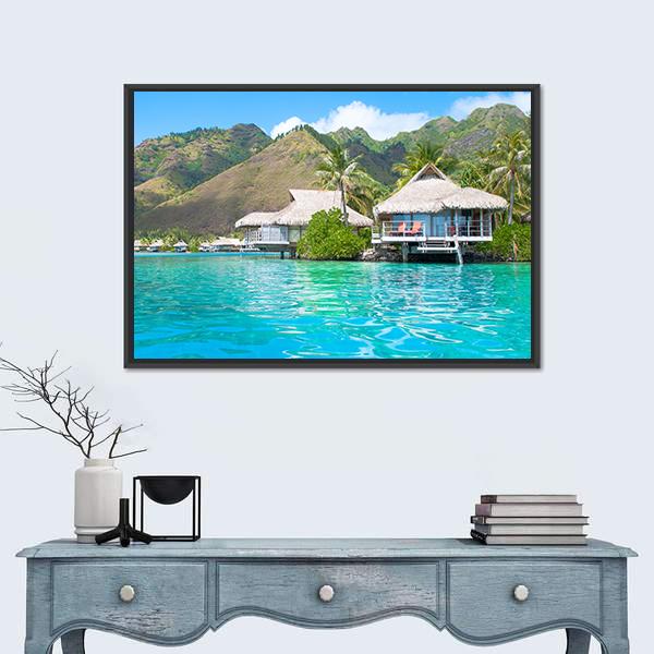 Paradise Bungalows Canvas Wall Art-1 Piece-Floating Frame-24" x 16"-Tiaracle