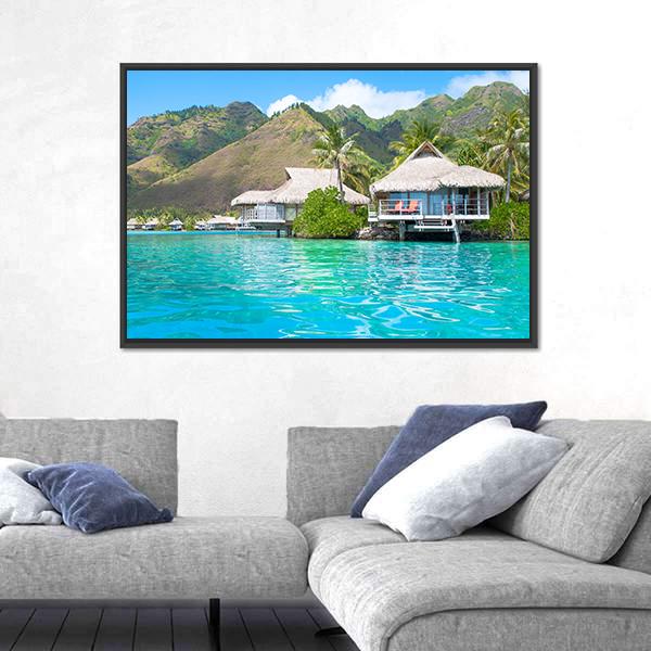 Paradise Bungalows Canvas Wall Art-3 Horizontal-Gallery Wrap-25" x 16"-Tiaracle
