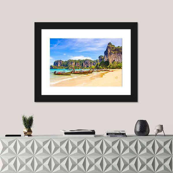 Paradise Railay Beach In Krabi Canvas Wall Art-1 Piece-Framed Print-20" x 16"-Tiaracle