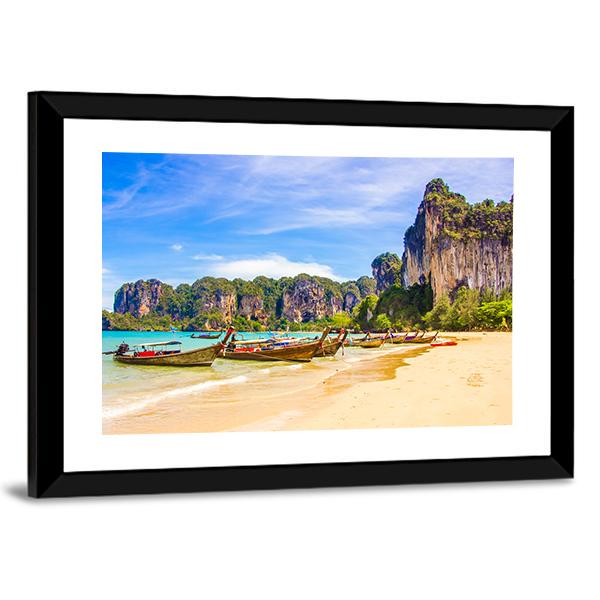 Paradise Railay Beach In Krabi Canvas Wall Art-5 Horizontal-Gallery Wrap-22" x 12"-Tiaracle