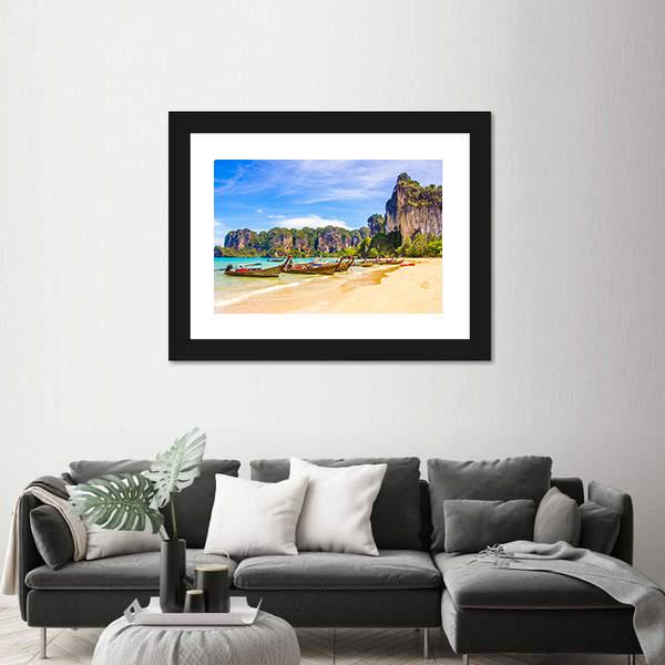 Paradise Railay Beach In Krabi Canvas Wall Art-5 Horizontal-Gallery Wrap-22" x 12"-Tiaracle