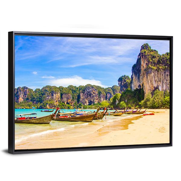 Paradise Railay Beach In Krabi Canvas Wall Art-5 Horizontal-Gallery Wrap-22" x 12"-Tiaracle