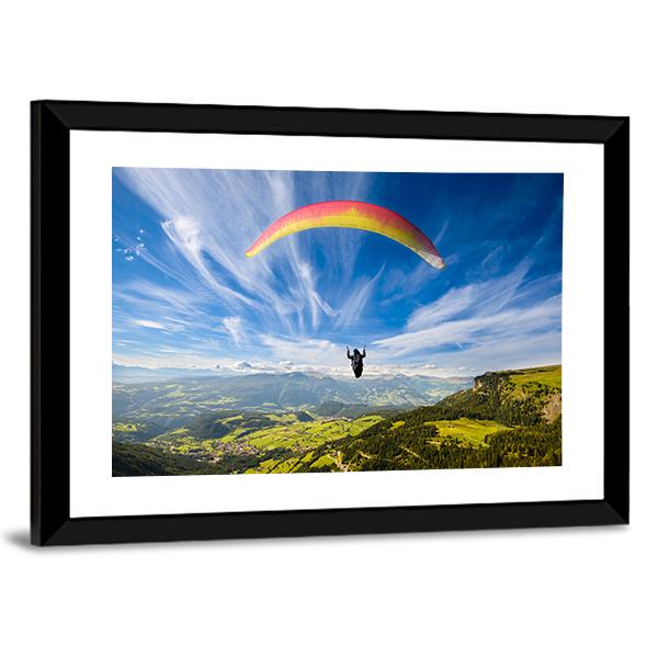 Paraglider Flying Over Mountains In Summer Day Canvas Wall Art-5 Horizontal-Gallery Wrap-22" x 12"-Tiaracle