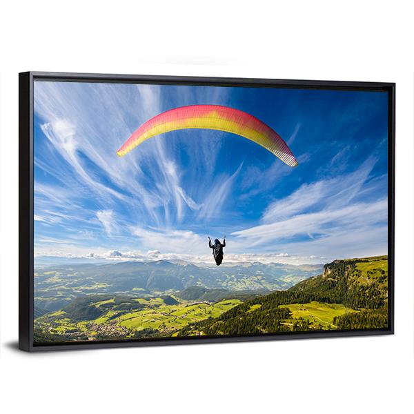 Paraglider Flying Over Mountains In Summer Day Canvas Wall Art-5 Horizontal-Gallery Wrap-22" x 12"-Tiaracle