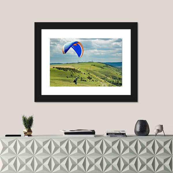 Paragliding At Devil&#39;s Dyke Canvas Wall Art-1 Piece-Framed Print-20&quot; x 16&quot;-Tiaracle