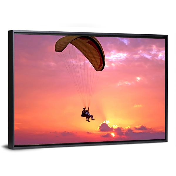 Paragliding At Sunset Canvas Wall Art-5 Horizontal-Gallery Wrap-22" x 12"-Tiaracle