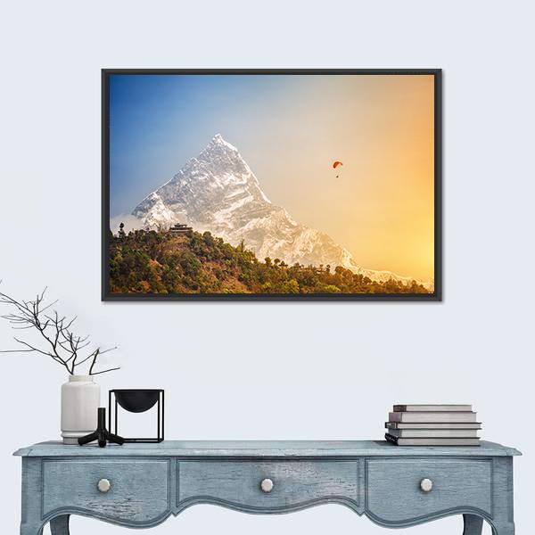 Paragliding Near Machhapuchhre Mountain Canvas Wall Art-1 Piece-Floating Frame-24" x 16"-Tiaracle