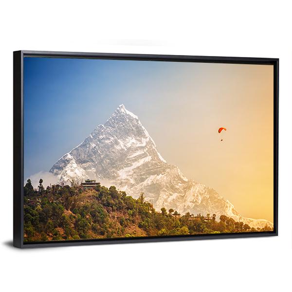 Paragliding Near Machhapuchhre Mountain Canvas Wall Art-3 Horizontal-Gallery Wrap-25" x 16"-Tiaracle