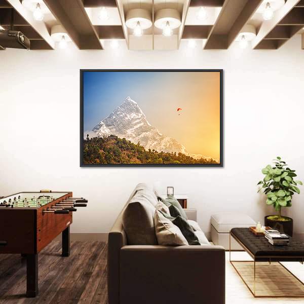 Paragliding Near Machhapuchhre Mountain Canvas Wall Art-3 Horizontal-Gallery Wrap-25" x 16"-Tiaracle