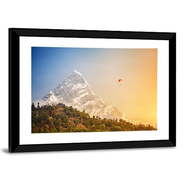 Paragliding Near Machhapuchhre Mountain Canvas Wall Art-3 Horizontal-Gallery Wrap-25" x 16"-Tiaracle