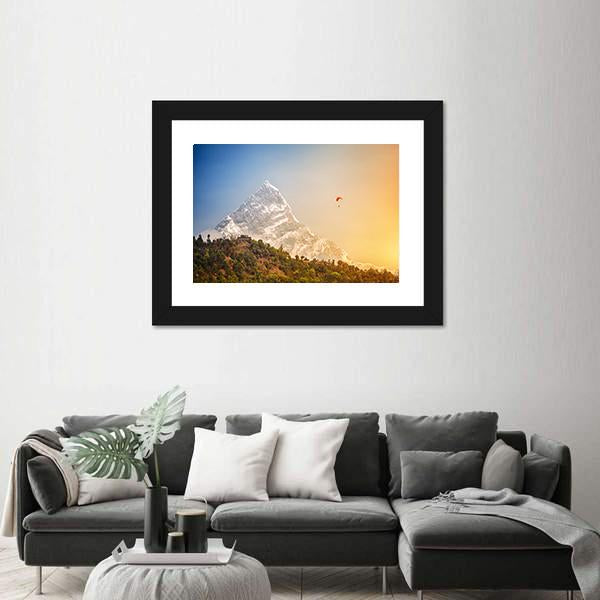 Paragliding Near Machhapuchhre Mountain Canvas Wall Art-3 Horizontal-Gallery Wrap-25" x 16"-Tiaracle
