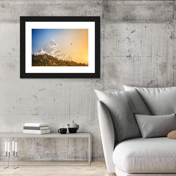 Paragliding Near Machhapuchhre Mountain Canvas Wall Art-3 Horizontal-Gallery Wrap-25" x 16"-Tiaracle