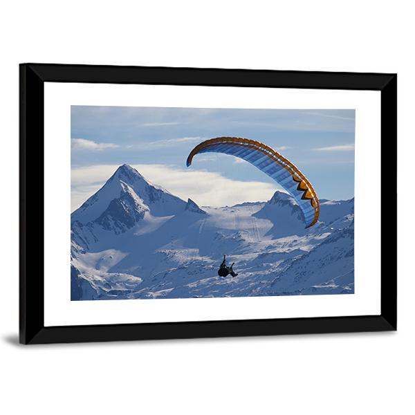 Paragliding Over Mountain In Winter Canvas Wall Art-5 Horizontal-Gallery Wrap-22" x 12"-Tiaracle