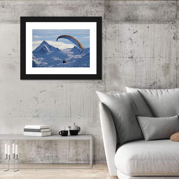 Paragliding Over Mountain In Winter Canvas Wall Art-5 Horizontal-Gallery Wrap-22" x 12"-Tiaracle