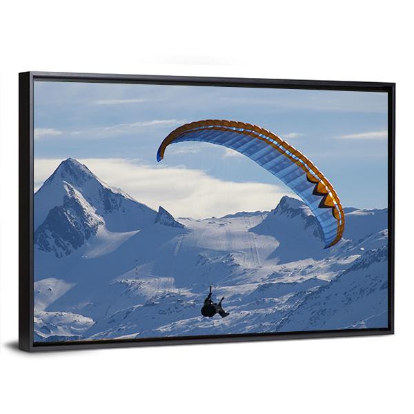Paragliding Over Mountain In Winter Canvas Wall Art-5 Horizontal-Gallery Wrap-22" x 12"-Tiaracle