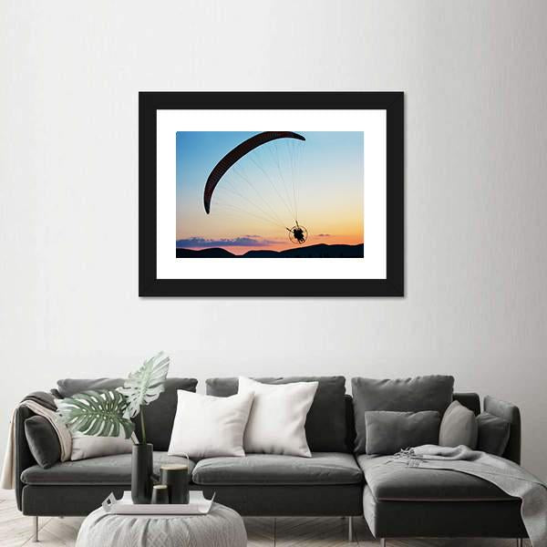 Paragliding Over The Hills At Sunset Canvas Wall Art-5 Horizontal-Gallery Wrap-22" x 12"-Tiaracle