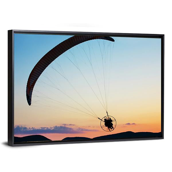 Paragliding Over The Hills At Sunset Canvas Wall Art-5 Horizontal-Gallery Wrap-22" x 12"-Tiaracle
