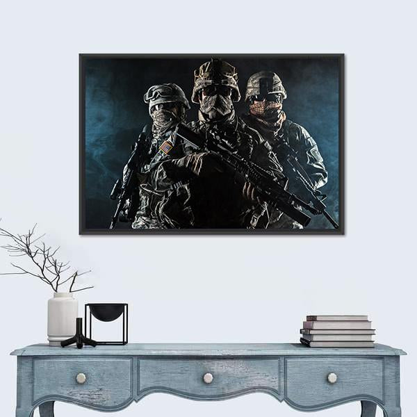 Paratroopers Airborne Infantry In The Smoke Canvas Wall Art-1 Piece-Floating Frame-24" x 16"-Tiaracle