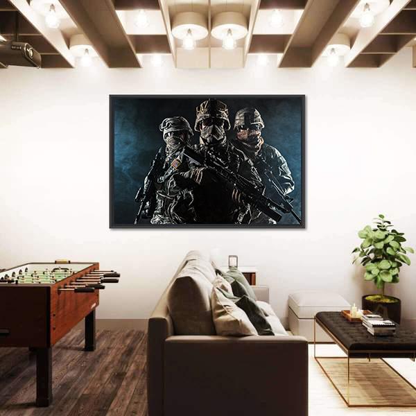 Paratroopers Airborne Infantry In The Smoke Canvas Wall Art-3 Horizontal-Gallery Wrap-25" x 16"-Tiaracle