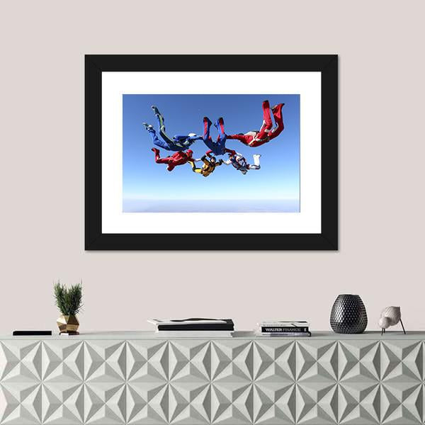 Paratroopers Ring In Free Fall Canvas Wall Art-1 Piece-Framed Print-20" x 16"-Tiaracle