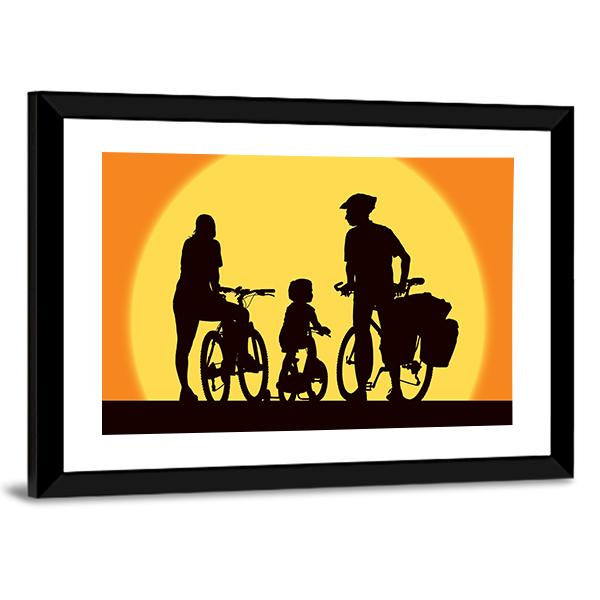 Parents And Child Cycling On A Trip Canvas Wall Art-5 Horizontal-Gallery Wrap-22" x 12"-Tiaracle