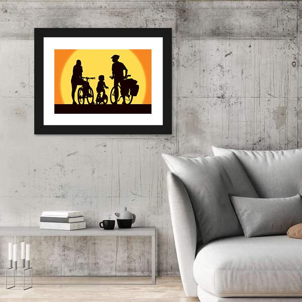 Parents And Child Cycling On A Trip Canvas Wall Art-5 Horizontal-Gallery Wrap-22" x 12"-Tiaracle
