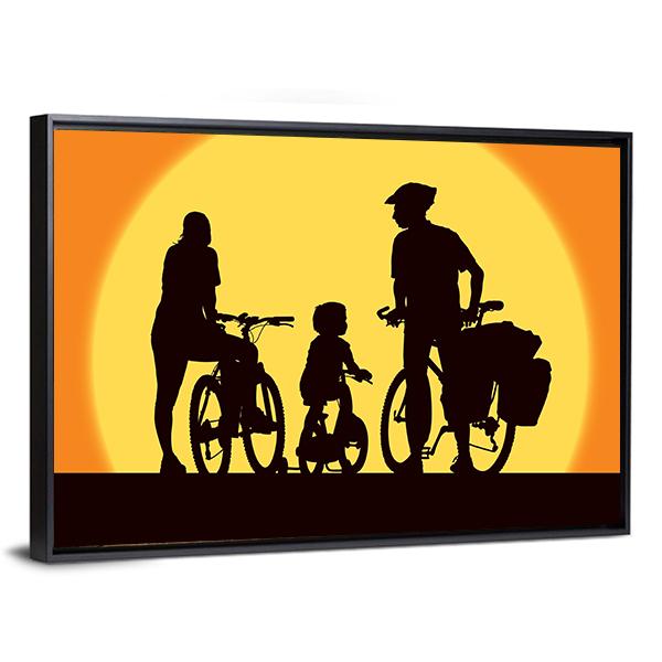 Parents And Child Cycling On A Trip Canvas Wall Art-5 Horizontal-Gallery Wrap-22" x 12"-Tiaracle