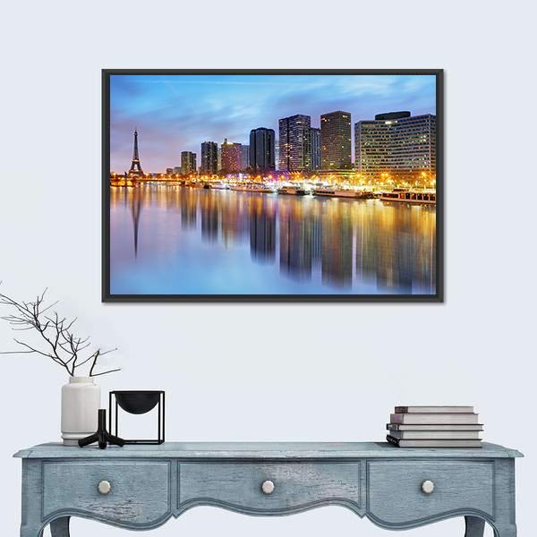 Paris Skyline With Eiffel Tower Canvas Wall Art-1 Piece-Floating Frame-24" x 16"-Tiaracle