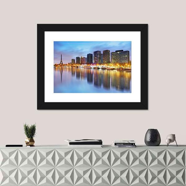 Paris Skyline With Eiffel Tower Canvas Wall Art-1 Piece-Framed Print-20" x 16"-Tiaracle